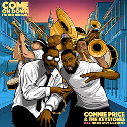 Connie Price & The Keystones ft. Fullee Love (aka Soup of Jurassic 5) + Hasizzle - Come On Down (To New Orleans) b/w Come On Down (To New Orleans) (Professor Shorthair Bounce Remix) (7" - Yellow & Blue Splatter Vinyl)) Superjock Records